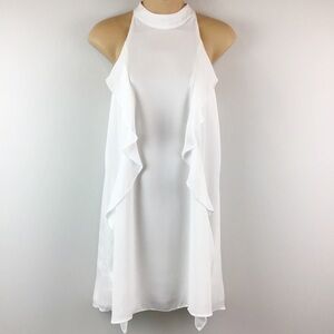 NWT Krisa White Turtleneck Halter Ruffle Mini Dress | XS 0/2